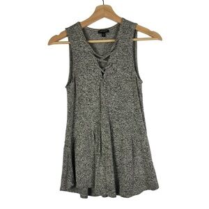 Express Gray Knit Criss Cross Neck Flared Hem Tank Top XS
